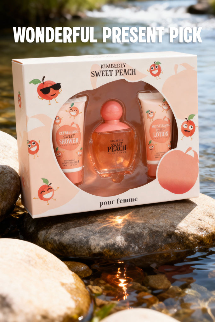 KIMBERLY SWEET PEACH SHOWER GEL, SPRAY PERFUME EAU DE PARFUM, BODY LOTION FOR WOMEN 50ML/1.7FL.OZ /GIFT SET