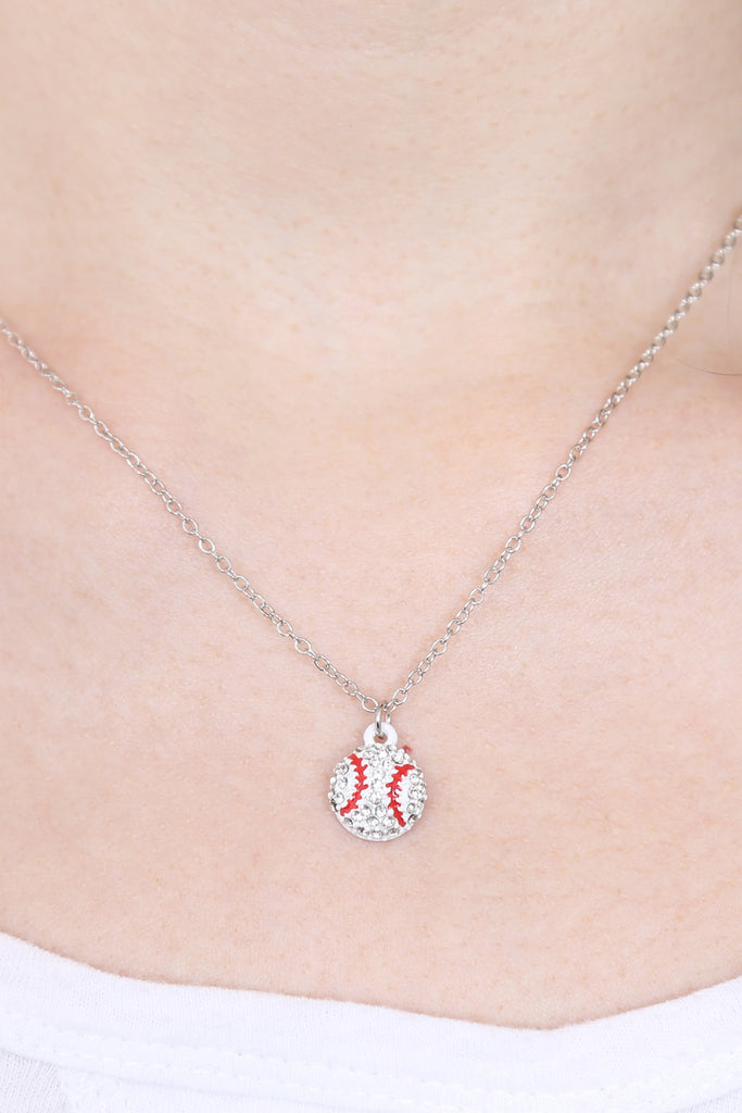 16924WH-S - BASEBALL PENDANT SPORTS CHARM NECKLACE - Riah Fashion