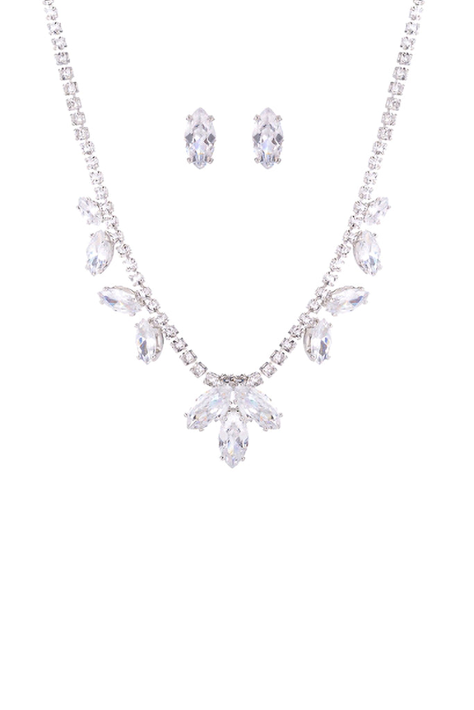CUBIC ZIRCONIA SPROUT DESIGN BRIDAL NECKLACE AND EARRING SET