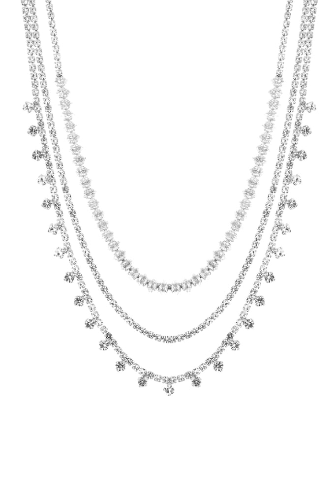 CUBIC ZIRCONIA W/ RHINESTONE 3 LAYERED STATEMENT NECKLACE