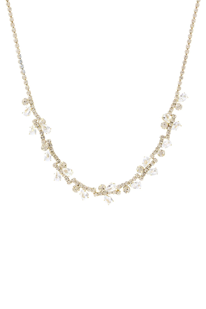CUBIC ZIRCONIA FLOWER COLLAR CHARM NECKLACE