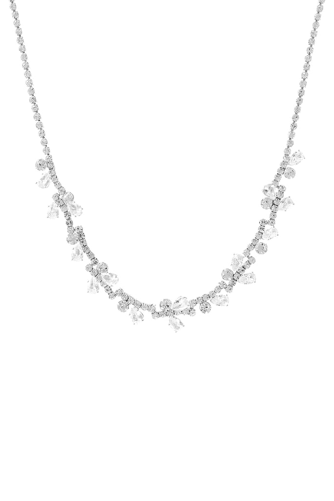 CUBIC ZIRCONIA FLOWER COLLAR CHARM NECKLACE