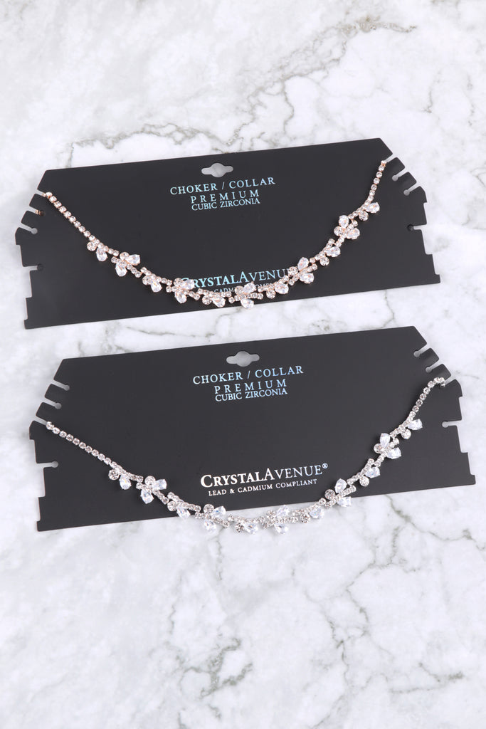 CUBIC ZIRCONIA FLOWER COLLAR CHARM NECKLACE