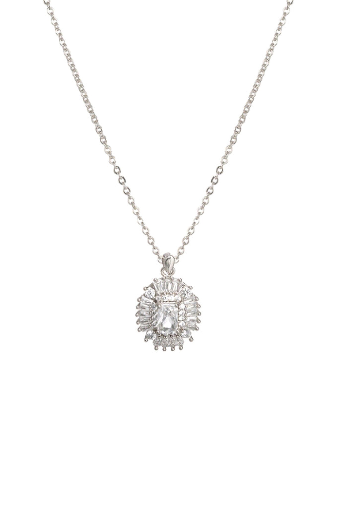 CUBIC ZIRCONIA RECTANGLE OVAL CENTER STONE PENDANT NECKLACE