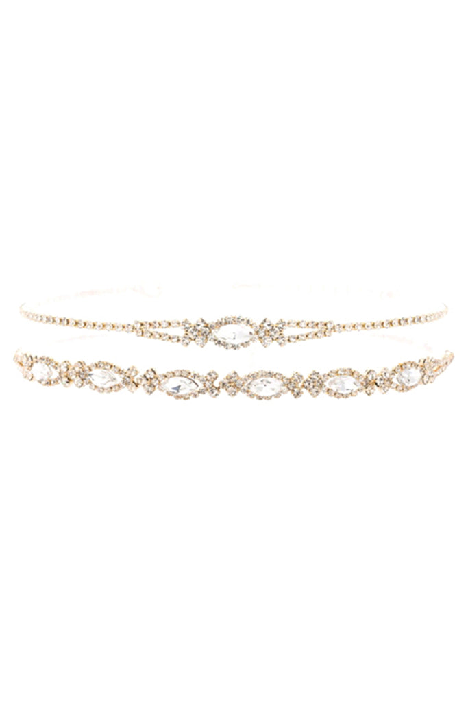 RHINESTONE OVAL SIDEWAYS LAYERED COLLAR NECKLACE