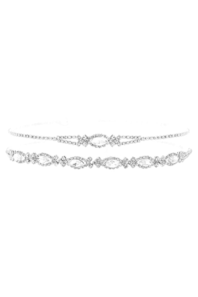 RHINESTONE OVAL SIDEWAYS LAYERED COLLAR NECKLACE