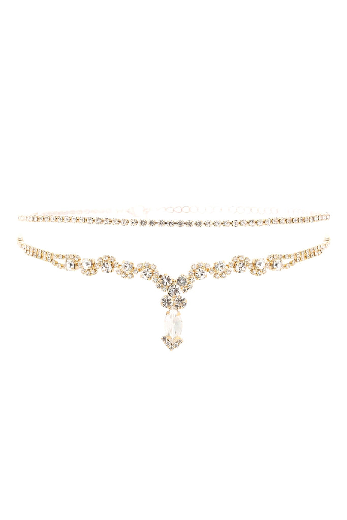 RHINESTONE OVAL W/ CENTER DROP PENDANT BRIDAL NECKLACE