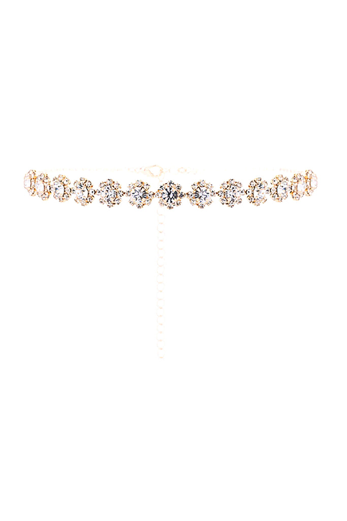 RHINESTONE FLOWER CHOKER COLLAR NECKLACE