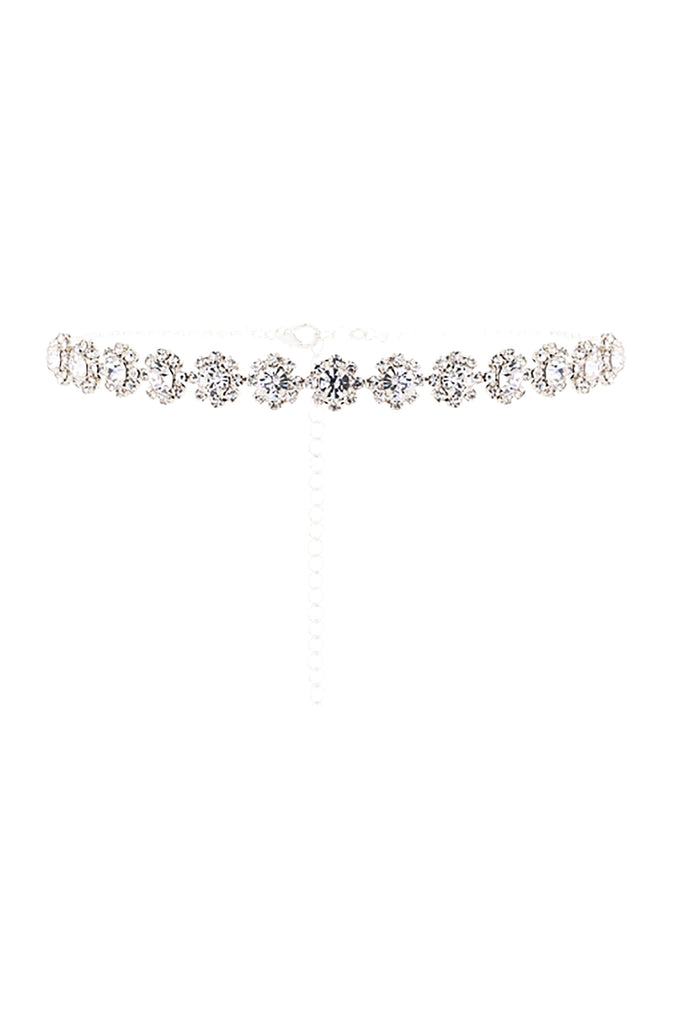 RHINESTONE FLOWER CHOKER COLLAR NECKLACE