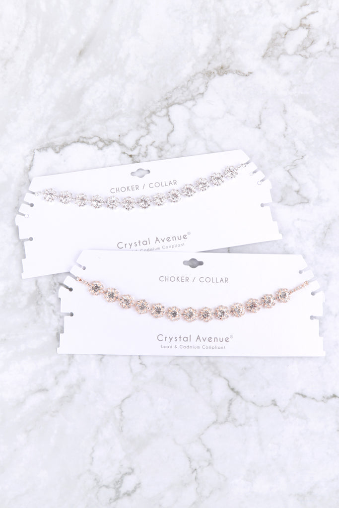 RHINESTONE FLOWER CHOKER COLLAR NECKLACE