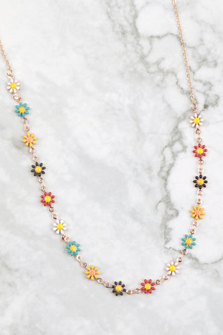 FLOWER CLUSTER GLASS BEADS NECKLACE