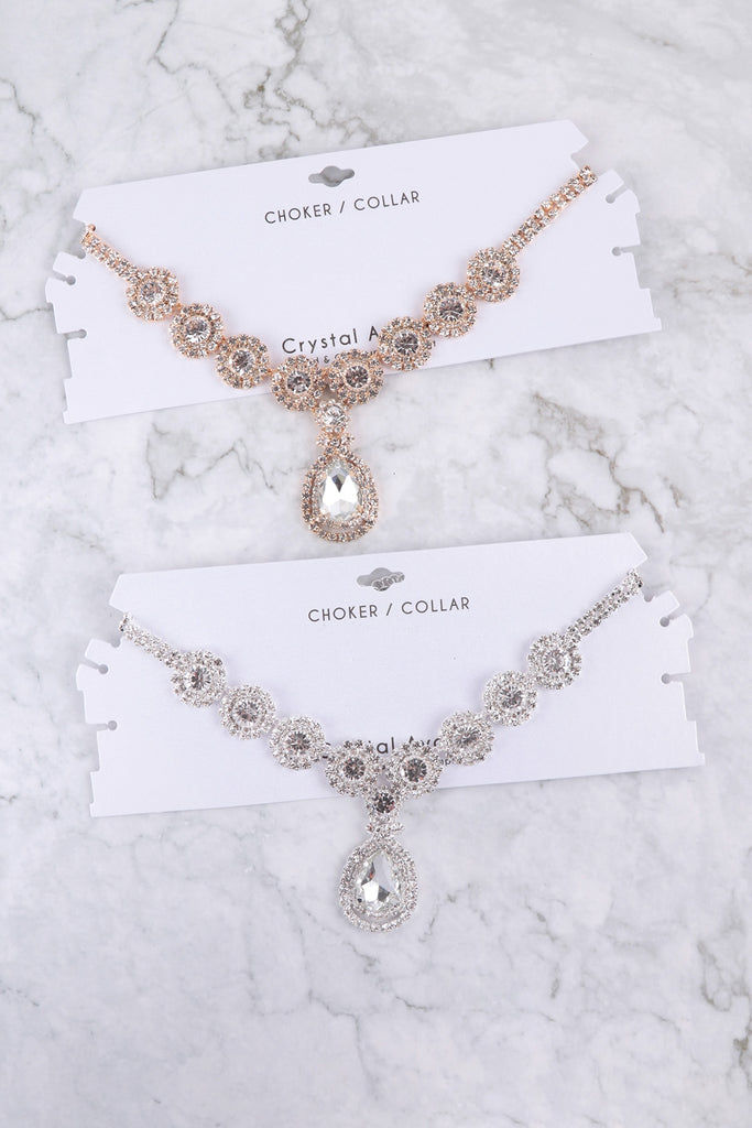 RHINESTONE HALO CHOKER TEARDROP NECKLACE