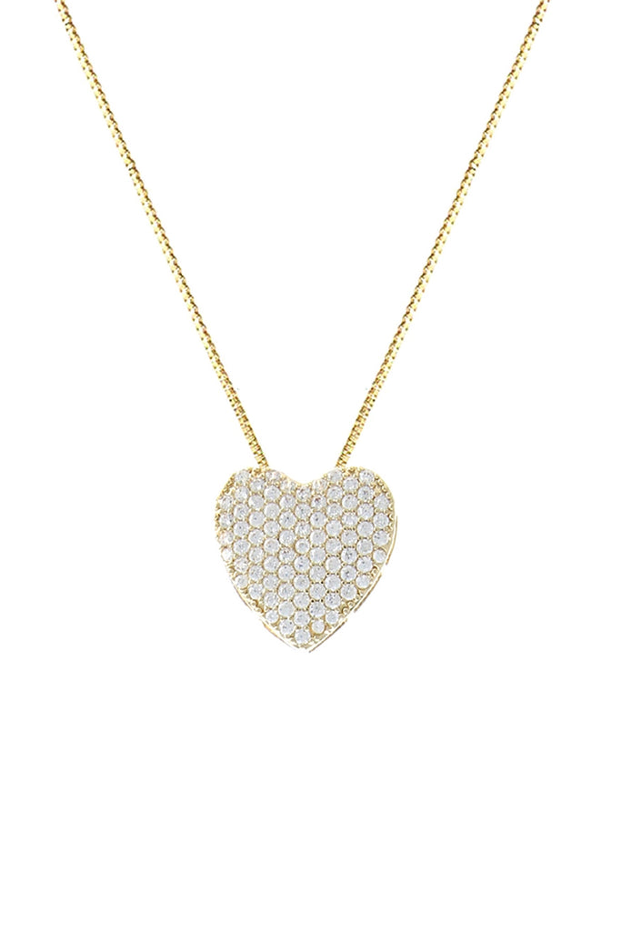 CUBIC ZIRCONIA PAVE HEART PENDANT NECKLACE