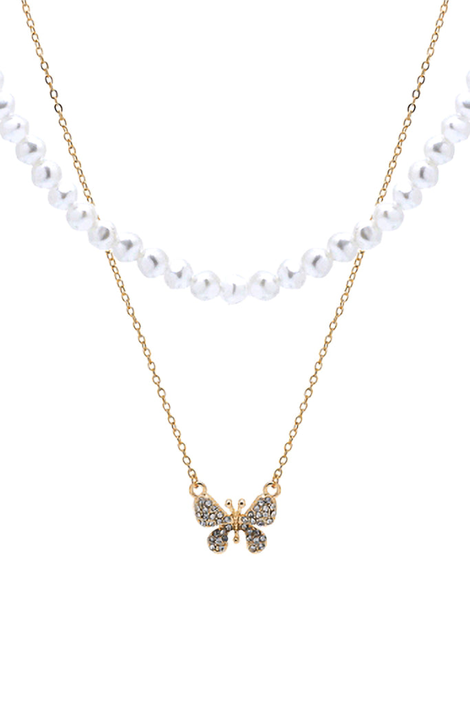 PEARL & BUTTERFLY STATEMENT LAYERED NECKLACE