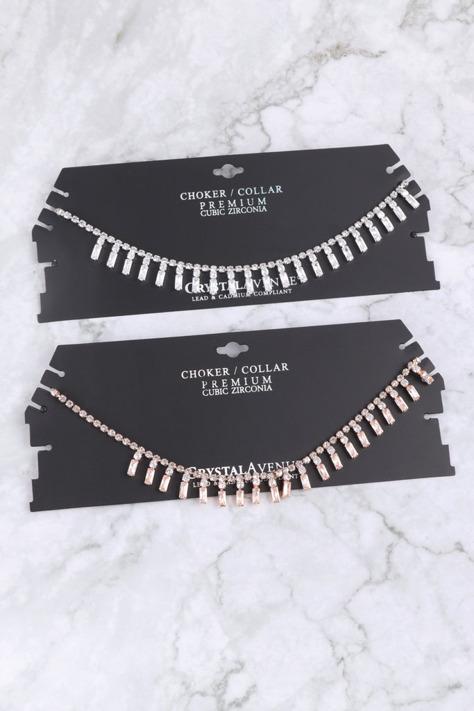 CUBIC ZIRCONIA BAGUETTE PIANO CHOKER NECKLACE