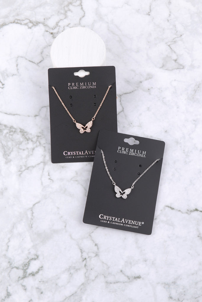 CUBIC ZIRCONIA HOLLOW MID BUTTERFLY NECKLACE
