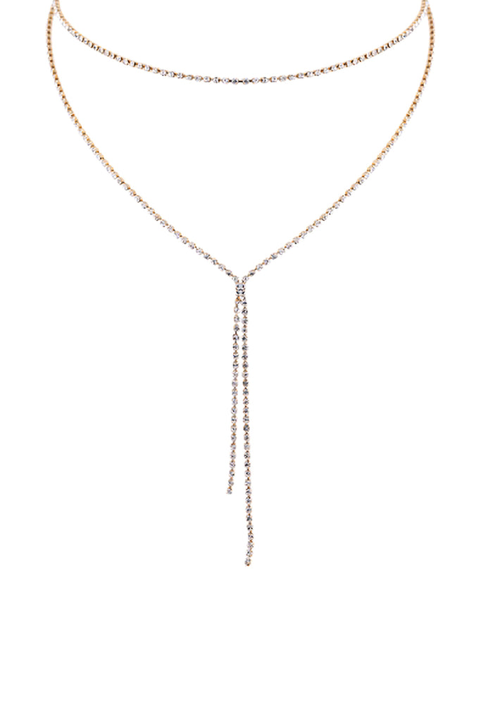 RHINESTONE LARIAT Y LAYERED NECKLACE