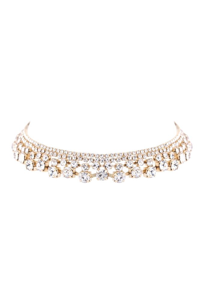 RHINESTONE 4 LINE GRADUAL CHOKER NECKLACE