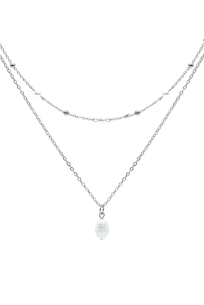 FRESH WATER PEARL LAYERED STATION CHARM NECKLACE