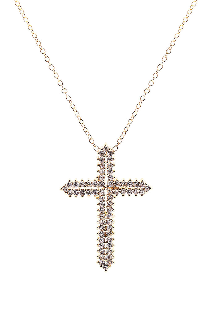 CUBIC ZIRCONIA POINTY CROSS PENDANT NECKLACE