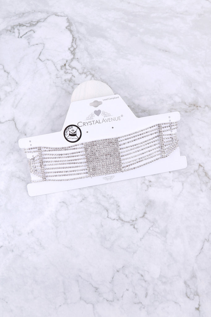 SQUARE CENTER RHINESTONE CHOKER NECKLACE