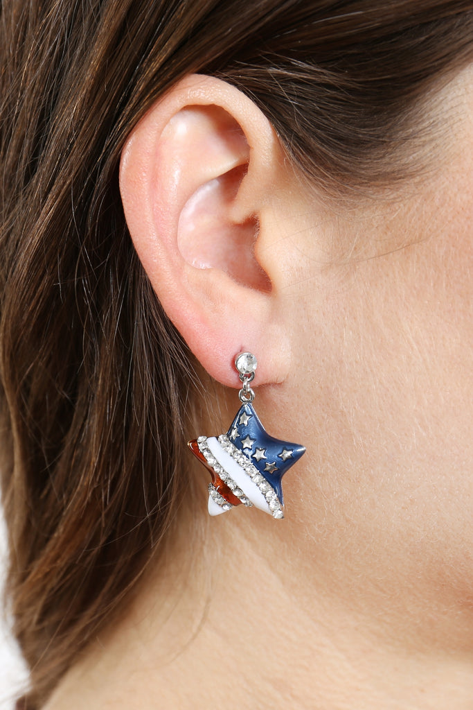 AMERICAN FLAG STAR ACCENT EARRINGS