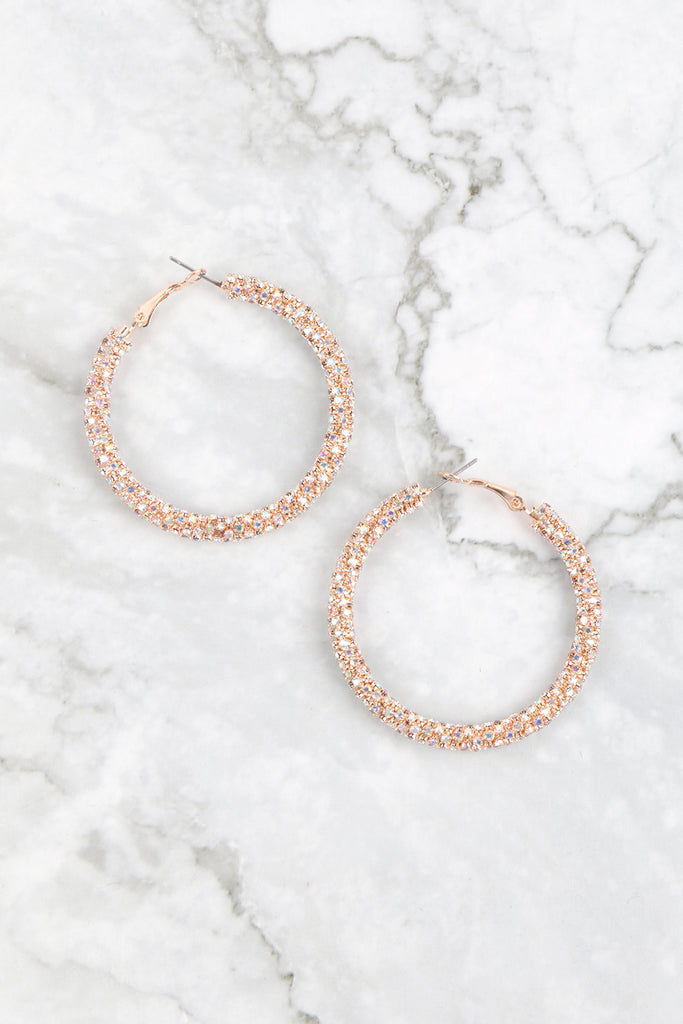 25588-50 - 2" TUBE STONE GLITTER HOOP EARRINGS