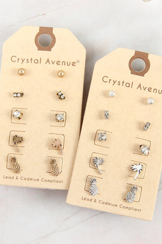 CUBIC ZIRCONIA BUTTERFLY ROUND 3 PAIR STUD EARRINGS