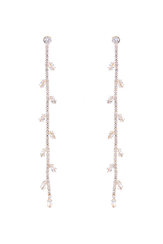 CUBIC ZIRCONIA BRANCH LEAVES POST DANGLE EARRINGS