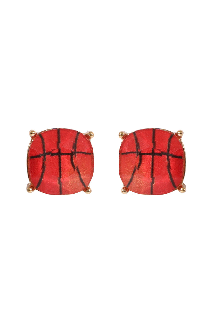 SPORTS CUSHION CUT BASKETBALL STUD EARRINGS