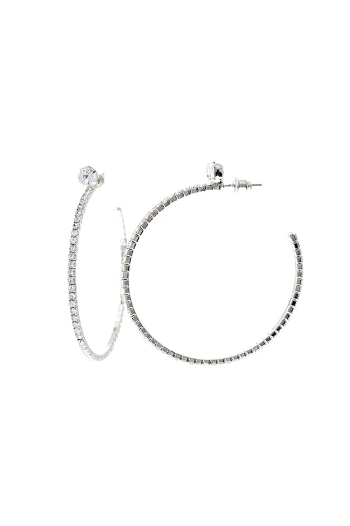 2" RHINESTONE ROUND TOP HOOP EARRINGS
