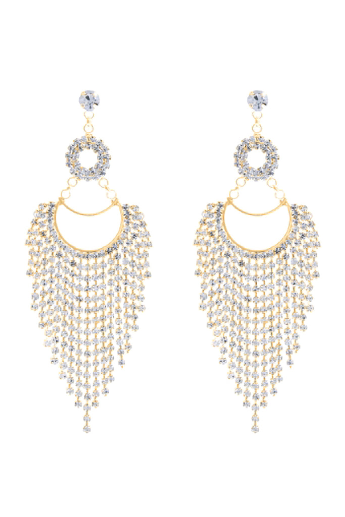 CIRCLE DROP FRINGE CUBIC ZIRCONIA EARRINGS