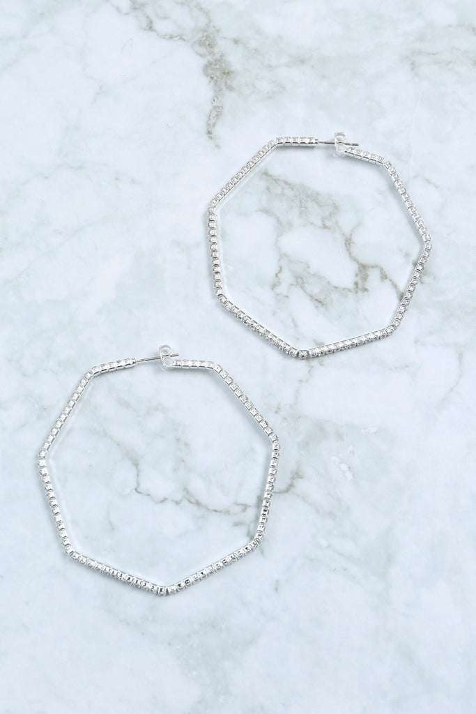 60MM HEPTAGONAL WIRE HOOP TEXTURED EARRINGS