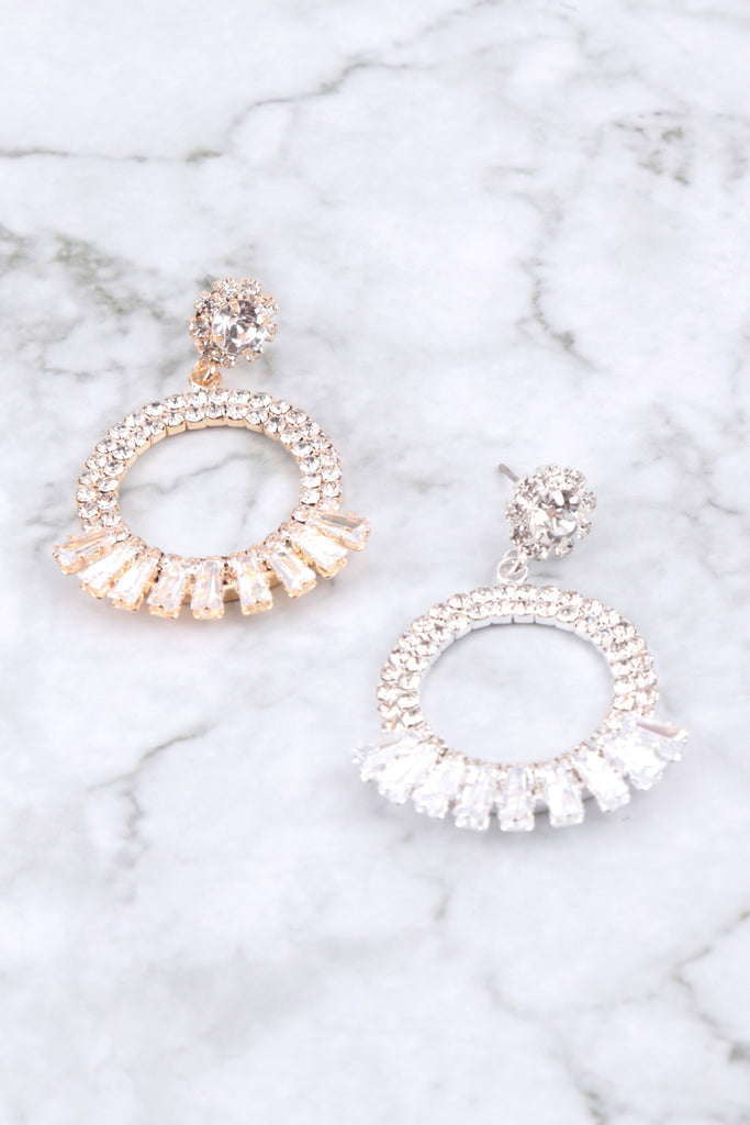 CUBIC ZIRCONIA DANGLE CIRCLE BAGUETTE EARRINGS