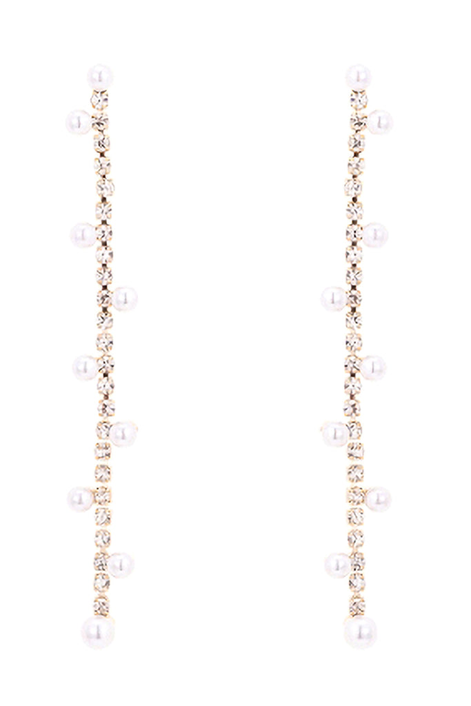RHINESTONE ZIGZAG STATIONED PEARL DROP EARRINGS