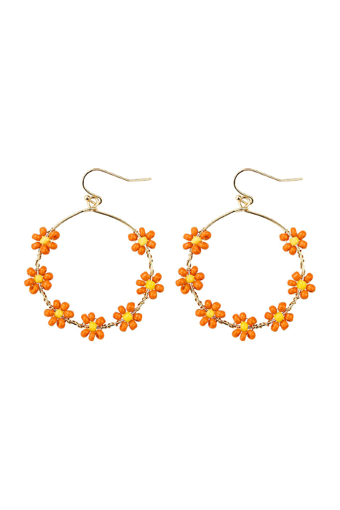 FLOWER BEAD LOOP FISH HOOK EARRINGS