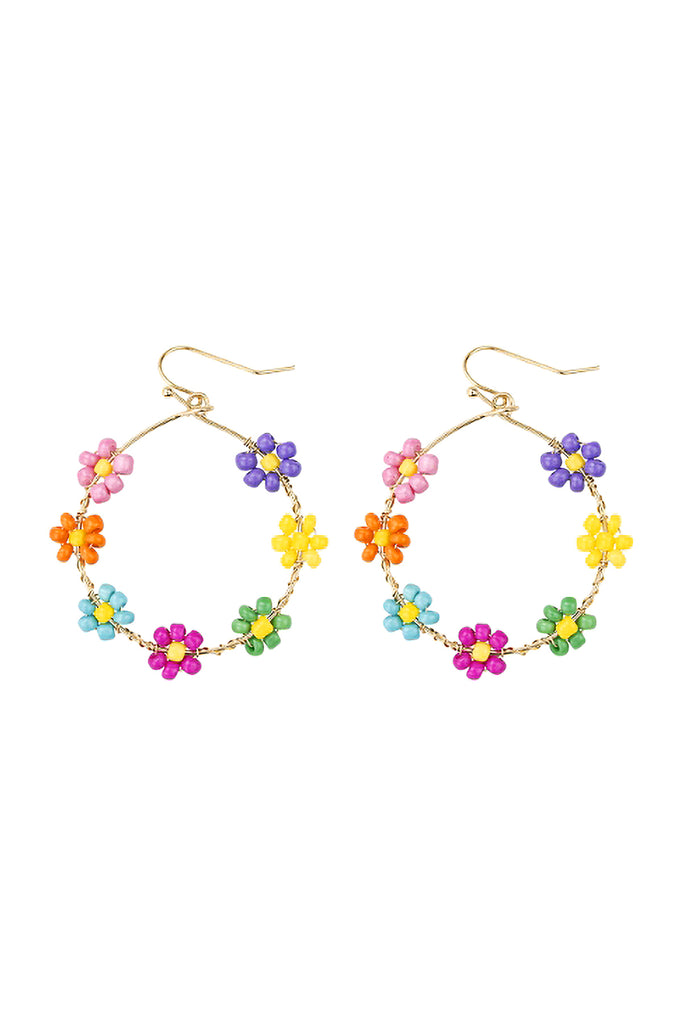 FLOWER BEAD LOOP FISH HOOK EARRINGS