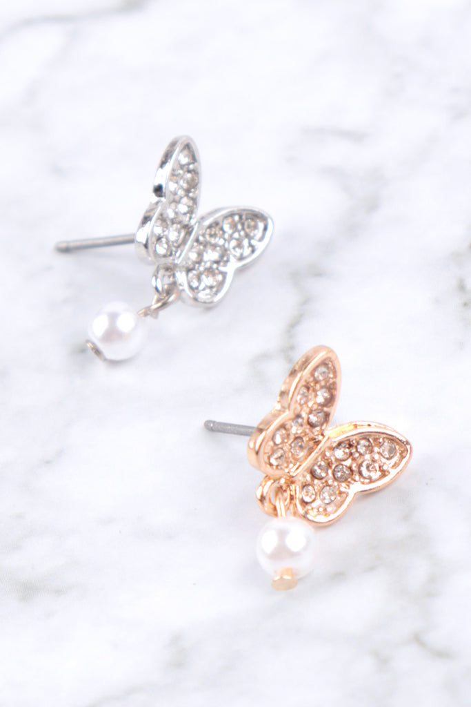 BUTTERFLY PEARL DANGLE EARRINGS