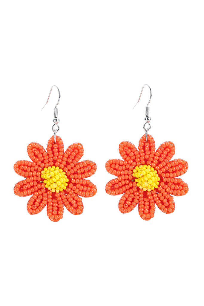 FLOWER SEED BEAD DANGLE FISH HOOK EARRINGS