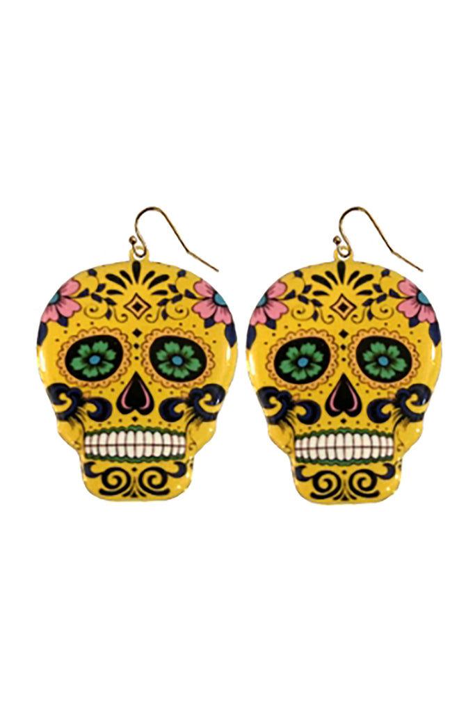 HALLOWEEN SUGAR SKULL DANGLE FISH HOOK EARRINGS