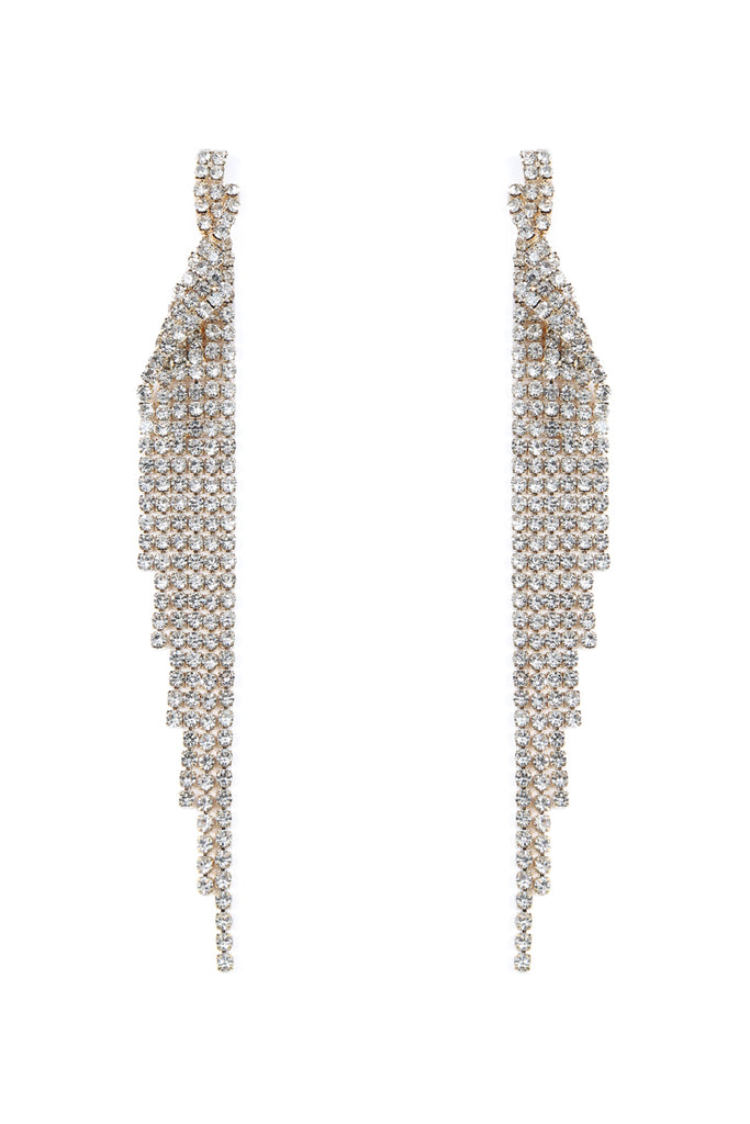 RHINESTONE WING TASSEL DROP EARRINGS