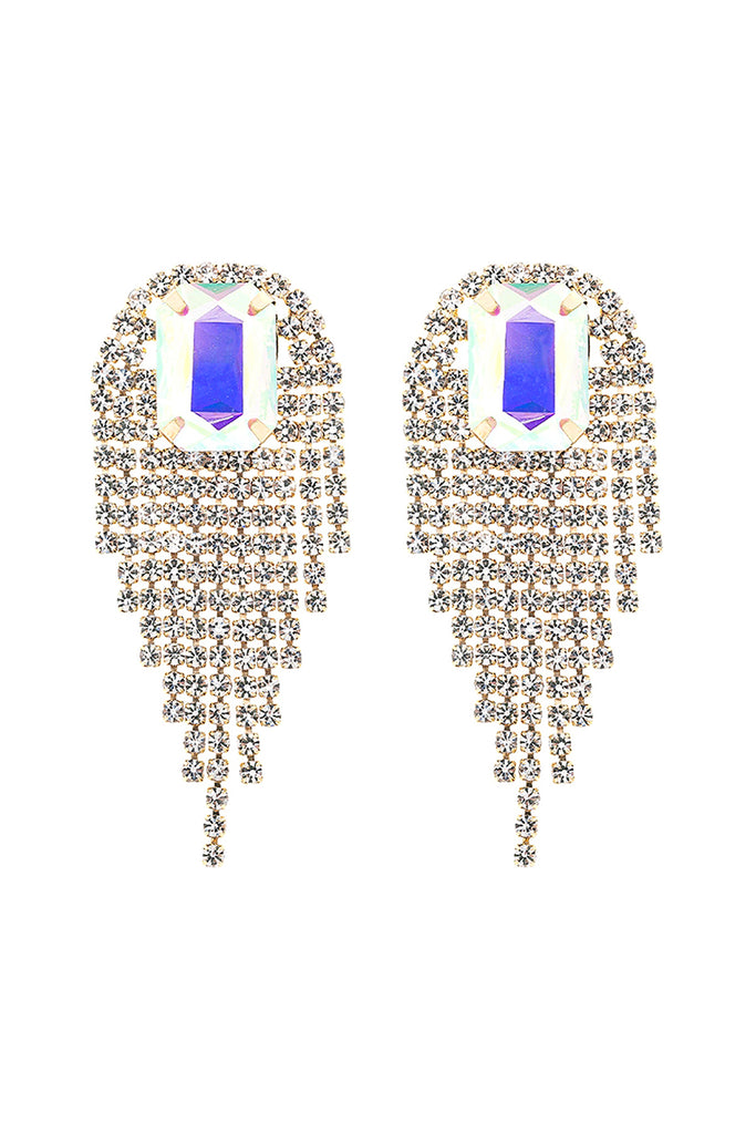 RHINESTONE SQUARE FRINGE TASSEL EARRINGS