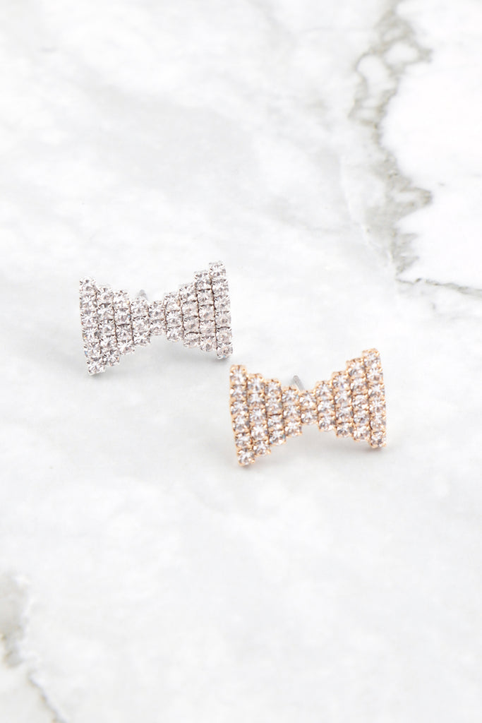 RHINESTONE BOW STUD EARRINGS