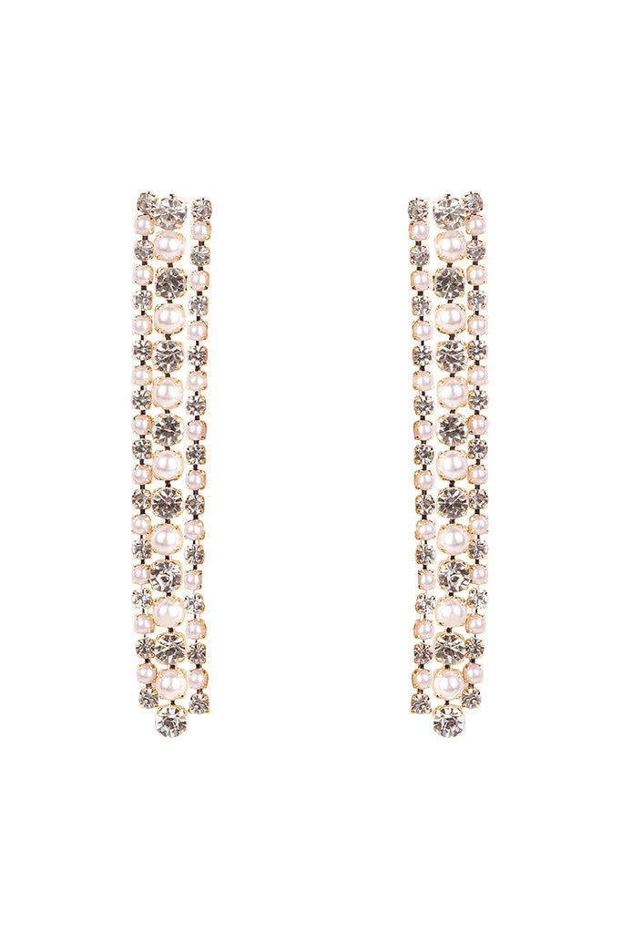 RHINESTONE PEARL LINE DROP EARRINGS