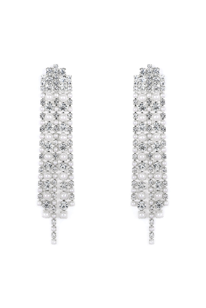 RHINESTONE PEARL 5 LINE DROP EARRINGS