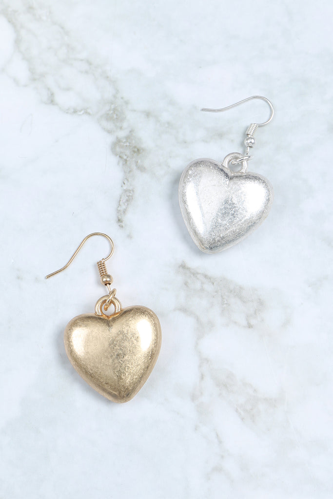 PUFFY HEART DANGLE EARRINGS