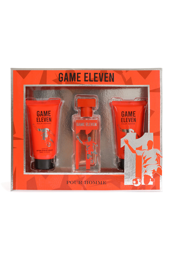 GAME ELEVEN SPRAY COLOGNE FOR MEN 3 PIECE SET WITH AFTER SHAVE CREAM AND SHOWER GEL