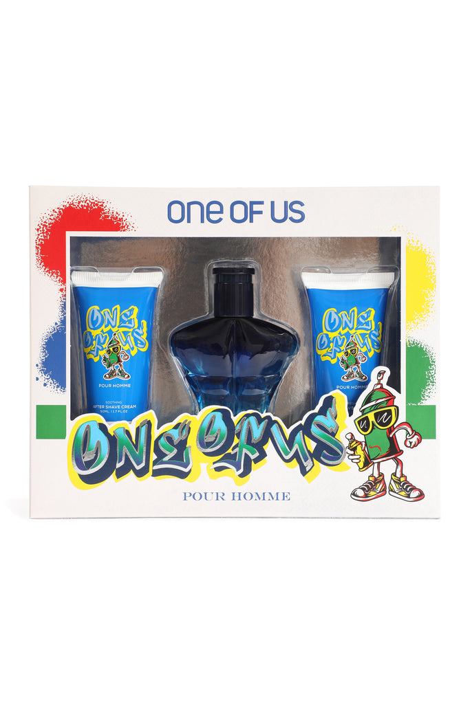 ONE OF US SPRAY COLOGNE FOR MEN 3 PIECE SET WITH AFTER SHAVE CREAM AND SHOWER GEL