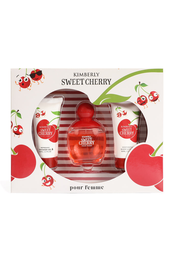 KIMBERLY SWEET CHERRY SPRAY PERFUME FOR WOMEN 3 PIECE SET WITH SHOWER GEL AND BODY LOTION