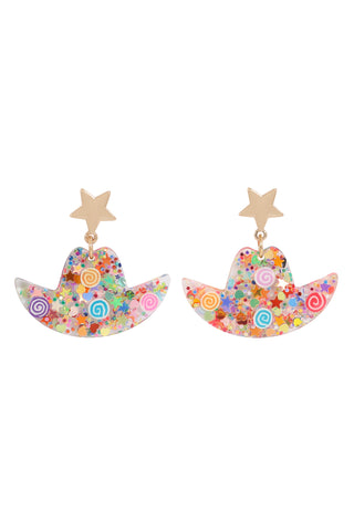 HORSE SHOE METAL BLOCK CCB DROP DANGLE EARRINGS